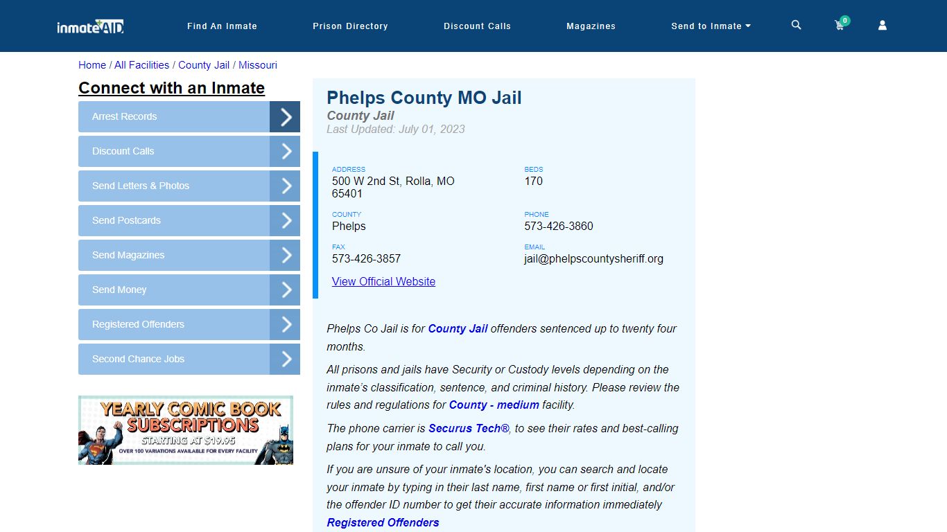 Phelps County MO Jail - Inmate Locator